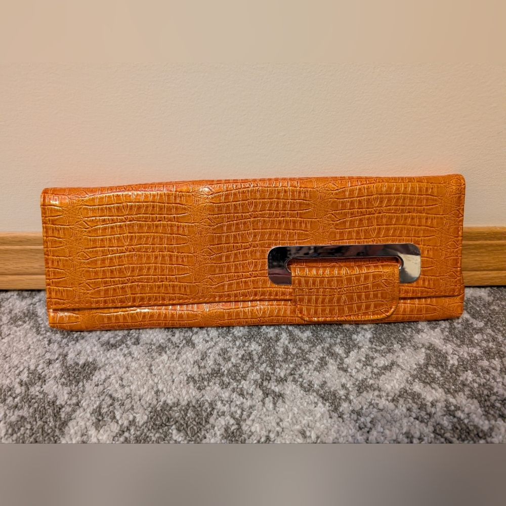 Le Chateau Orange Croc-Embossed Clutch